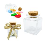 Doni Bomboniere Lot de 10 bocaux carrés, 6 x 4 x 4 cm, avec bouchon en liège, bocaux en verre transparent, haute qualité, personnalisable, bricolage, mariage, baptême, naissance, confirmation, remise