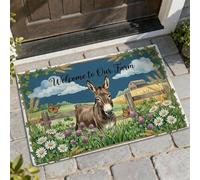 Donkey Welcome Paillasson rustique avec motifs papillons et marguerites, vert d'été, antidérapant, pour porte d'entrée, terrasse, 73,6 x 43,2 cm
