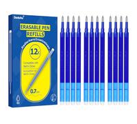 Donluhu Lot de 12 mines de rechange effaçables 0,7 mm - Longueur d'écriture : 400 m - Bleu - Compatible avec Pilot FriXion Ball, Clicker et Eberhard Faber - Mine de rechange pour stylo gel effaçable -