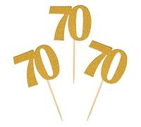 Donoter 50pcs 70th Cupcake Toppers Gold Glitter Number 70 Cake Picks for Birthday Anniversary Party Decoration