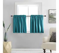 DONREN Demi-rideaux occultants bleu sarcelle pour petites fenêtres - Rideaux pour café avec passe-tringle (76,2 x 91,4 cm de long, 2 panneaux)