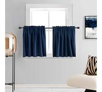 DONREN Lot de 2 Rideaux occultants à Niveaux pour Petite fenêtre - Isolation Thermique avec Passe-Tringle pour Salon (76 x 91 cm, Bleu Marine)