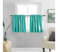 DONREN Lot de 2 rideaux occultants turquoise pour cuisine avec passe-tringle - Petits rideaux pour loft (107 x 76 cm, 2 panneaux)