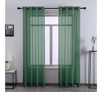 DONREN Lot de 2 Rideaux Transparents pour Porte de Patio - 240 cm de Long - pour Le Plafond au Sol - Extra Longs - pour Porte coulissante en Verre - Vert foncé
