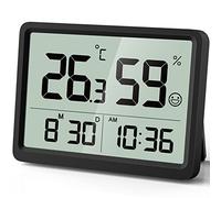 DOOMAY Thermomètre numérique Hygromètre d'intérieur: Petit moniteur de température et d'humidité avec grands chiffres LCD et heure date, Hgromètre précis et étalonnable pour Maison Garage (Noir)