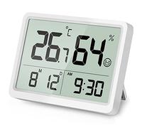 DOOMAY Thermomètre numérique Hygromètre d'intérieur: Petit moniteur de température et d'humidité avec grands chiffres LCD et heure date, Hgromètre précis et étalonnable pour Maison Garage (Blanc)