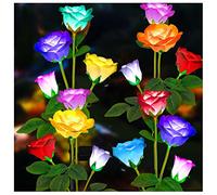 DooYard Lampes solaires de jardin - Version améliorée Éclairage extérieur, 7 couleurs changeantes en forme de roses pour cour, décoration de jardin, panneau solaire élargi, fleur de rose plus réaliste