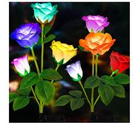 DooYard Lampes Solaires de Jardin - Version Améliorée Lumière Extérieure, Lumières de Rose Changeantes 7 Couleurs pour Cour, Décoration de Jardin, Panneau Solaire Élargi, Fleur de Rose Plus Réaliste