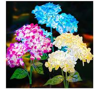 DooYard Lot de 3 lampes solaires de jardin - Version 2023 - Lumières colorées - Fleurs d'hortensia pour décoration de cour, décoration de jardin, deux modes d'éclairage et panneau solaire élargi
