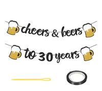 DOPENSPI Décoration 30 ans pour homme et femme, bannière à paillettes Cheers&Beers to 30 ans Guirlande noire et dorée Décoration 30e anniversaire Bannière Happy Birthday