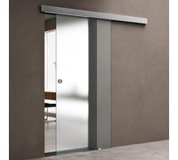doporro Amalfi TS12H-775 Porte coulissante en verre satiné avec système Softclose 8 mm avec rail et poignée ronde pour salle de bain, cuisine, bureau, 77,5 x 215 cm