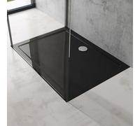 doporro Bac à Douche Antiglisse Receveur de Douche Rectangulaire Noir Acrylique Faro2 70x140x4cm + Bonde AL02