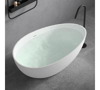 doporro Baignoire Îlot Ovale 160cm Blanc Mat Vicenza911 en Résine avec Bonde 160x95x60cm