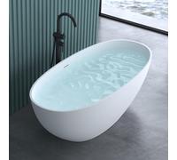 doporro Baignoire Îlot Ovale 165cm Blanc Vicenza910 en Résine avec Bonde 165x75x55cm