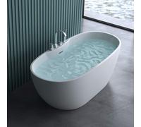 doporro Baignoire îlot ovale 170cm blanc Vicenza605 pour salle de bains acrylique avec bonde et robinetterie 170x80x60cm