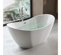 doporro Baignoire îlot Ovale pour Salle de Bain 150cm Blanc Vicenza502OA Acrylique avec Bonde et trop plein 150x78x68cm