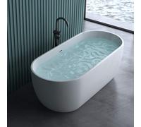 doporro Baignoire îlot Ovale pour Salle de Bain 150cm Blanc Vicenza518OA Acrylique avec Bonde et trop plein 150x75x58cm