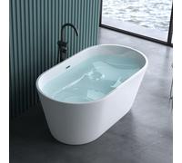 doporro Baignoire îlot Ovale pour Salle de Bain 150cm Blanc Vicenza520OA Acrylique avec Bonde et trop plein 150x79x59cm