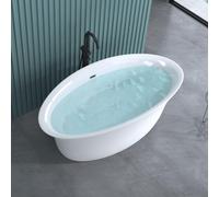 doporro Baignoire îlot Ovale pour Salle de Bain 170cm Blanc Vicenza543OA Acrylique avec Bonde et trop plein 170x88x65cm