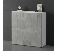 doporro Buffet Commode 100cm Meuble de Rangement Blanc Mat et Béton Placard Salon Salle à Manger 4 Portes Schrank04
