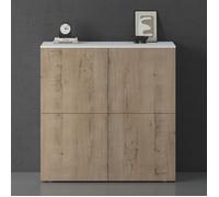doporro Buffet Commode 100cm Meuble de Rangement Blanc Mat et Chêne Grège Placard Salon Salle à Manger 4 Portes Schrank04
