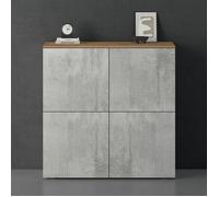 doporro Buffet Commode 100cm Meuble de Rangement Chêne Clair et Béton Placard Salon Salle à Manger 4 Portes Schrank04