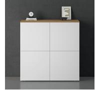 doporro Buffet Commode 100cm Meuble de Rangement Chêne Clair et Blanc Mat Placard Salon Salle à Manger 4 Portes Schrank04