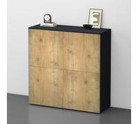 doporro Buffet Commode 100cm Meuble de Rangement Gris Noir Mat et Chêne Clair Placard Salon Salle à Manger 4 Portes Schrank04