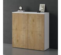 doporro Buffet Commode 100 cm Meuble de Rangement Blanc Mat et Chêne Clair Placard Salon Salle à Manger 4 Portes Schrank04