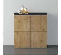 doporro Buffet Commode 76 cm Meuble de Rangement Gris Noir Mat et Chêne Clair Placard Salon Salle à Manger 4 Portes Schrank04