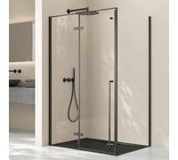 doporro Cabine de Douche Montage Réversible Transparent Noir 80x100x195cm avec Porte Pivotante Paroi de Douche avec Receveur de Douche Verre de Sécurité Nano Ravenna64