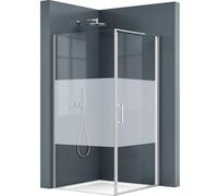 doporro Cabine de Douche en Angle Montage réversible 80x80x195 Paroi de Douche Design Ravenna36MS-Plus Porte Pivotante Autolevante en Verre Transparant avec Bande Opaque de 8mm