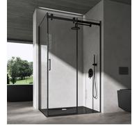 doporro Cabine de Douche Noir en Angle Montage Réversible 90x110x195cm Porte Coulissante avec Amortisseur Verre de Sécurité Transparent 8mm Ravenna19