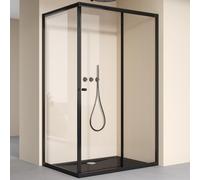 doporro Cabine de Douche en Angle Montage Réversible Porte Coulissante Profilés Noir Verre de Sécurité Transparent 6mm 90x120x190 cm Ravenna16L K