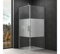doporro Cabine de Douche en Angle Montage réversible 80x80x195 Paroi de Douche Design Ravenna36MS-Plus Porte Pivotante Autolevante en Verre Transparant avec Bande Opaque de 8mm