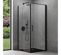 doporro Cabine de Douche en Angle Montage réversible Noir 80x90x195 Paroi de Douche Design Ravenna36K-Plus Porte Pivotante Autolevante en Verre Transparant de 8mm