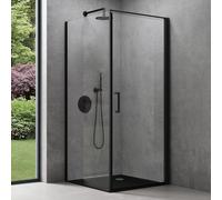 doporro Cabine de Douche en Angle Montage réversible Noir 80x90x195 Paroi de Douche Design Ravenna36K-Plus Porte Pivotante Autolevante en Verre Transparant de 8mm