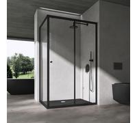doporro Cabine de Douche en Angle Montage Réversible Porte Coulissante avec Receveur Profilés Noir Verre de Sécurité Transparent 6mm 100x120x190 cm Ravenna16L K