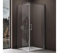 doporro Cabine de Douche en Angle Montage réversible Porte Pivotante 100x100x195cm en Verre Transparent de 8mm Ravenna36K