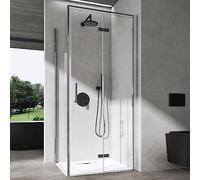 doporro Cabine de Douche en Angle Montage réversible Receveur de douche compris 90x100x195cm Paroi de Douche avec Porte Pliante en Verre Transparant Design Ravenna37