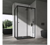 doporro Cabine de Douche en Angle Montage Réversible Porte Coulissante Profilés Noir Verre de Sécurité Transparent 6mm 90x100x190 cm Ravenna16L K