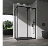 doporro Cabine de Douche en Angle Porte Coulissante Profilés Noir Verre de Sécurité avec Revêtement NANO 100x100 cm Ravenna16L-K