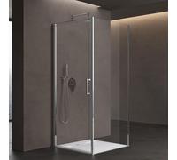 doporro Cabine de Douche Forme U 75x75x75 cm Pare-douche Portes Pivotantes avec Bac à Douche Verre Transparent ESG de 8mm avec Revetement NANO Ravenna36UK