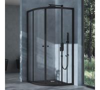 doporro Cabine de Douche Montage Réversible Noir avec Portes Coulissantes Pare-Douche en Quart de Cercle 100x100x190 cm Verre Transparent Ravenna32K