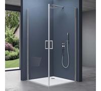 doporro Cabine de Douche Montage Réversible Portes Pivotantes Autolevantes Transparent Pare Douche en Angle avec Receveur de Douche 75x80x195cm Ravenna24K