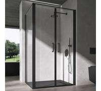 doporro Cabine de Douche Montage Réversible Rectangulaire 100x100x195 cm Paroi de Douche Noir avec Receveur de Douche Porte Pivotante en Verre Transparent de 8mm Ravenna66K