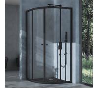 doporro Cabine de Douche Montage Réversible Noir avec Bac à Douche Portes Coulissantes Pare-Douche en Quart de Cercle 100x100x190 cm Verre Transparent Ravenna32K