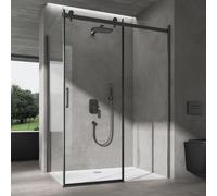 doporro Cabine de Douche Noir en Angle Montage Réversible 70x100x195cm Porte Coulissante avec Amortisseur avec Receveur Blanc Verre de Sécurité Transparent 8mm Ravenna19