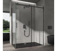 doporro Cabine de Douche Noir en Angle Montage Réversible 80x110x195cm Porte Coulissante avec Amortisseur Verre de Sécurité Transparent 8mm Ravenna19