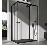 doporro Cabine de Douche Noir en Angle Transparent 80x120cm Paroi de Douche Hauteur de 190cm Portes Coulissantes Montage Réversible Ravenna16K-Plus